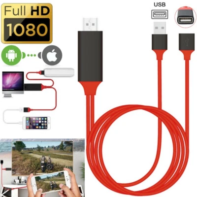1080P Phone to Digital TV HDTV AV HDMI Mirroring Cord Adapter For iPhone Android - Image 1 of 4