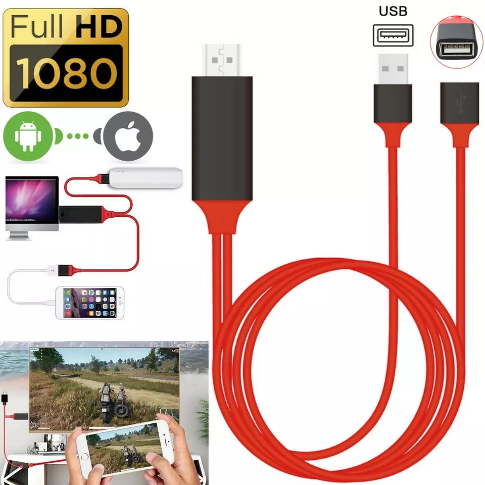 1080P Phone to Digital TV HDTV AV HDMI Mirroring Cord Adapter For iPhone Android - Image 1 of 4