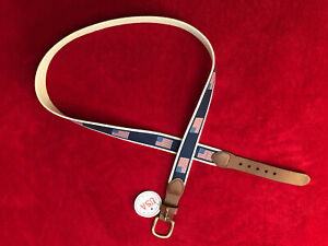 NWT US Flags Canvas Belt by Leather Man Men's Size 42 Brass Buckle Made in USA