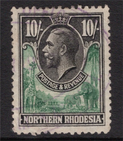 Northern Rhodesia 1925/29 KGV 10- Green & Black SG 16 Cat £100 Fine Used Cover
