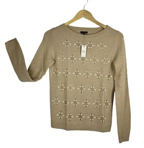 🆕 NEW Women's TALBOTS Sweater Beige Rhinestones Size XS New w/ Tags VERY CHIC! - Picture 1 of 10