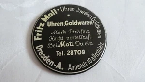 Alte Werbung Reklame Fritz Moll Uhren Goldwaren Dresden vor 1945 Taschenspiegel - Picture 1 of 4