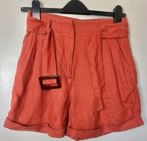 Pantalones Cortos IRIS & INK Naranja Quemado 100% Lino A Medida Talla UK 8 Cinturón - Imagen 1 de 5