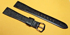 N.O.S BENRUS 16MM - 5/8" Banda de Cuero Negro Cosida y Forrada ~ Hebilla de Metal Blanco - Imagen 1 de 5
