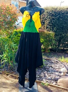 NEW ARRIVAL, Handmade, Jamaica Flag Print-Top HankyChief Maxi dress. Size.12-16 - Picture 1 of 2