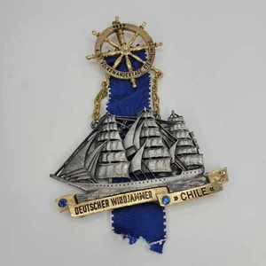 1977 German Pin Medal Deutschmark Windjammer Chile Medallion Volkswandertage - Picture 1 of 9