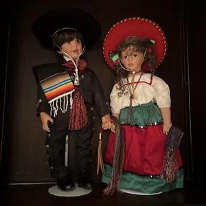 Vintage Mexican dolls; Mariachi boy and China Poblana 66 Set Of 2 Porcelain Mold - Picture 1 of 24