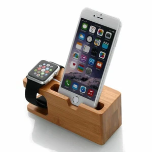 Bamboo Wood USB Charging Stand for iPhone and iWatch - Picture 1 of 3