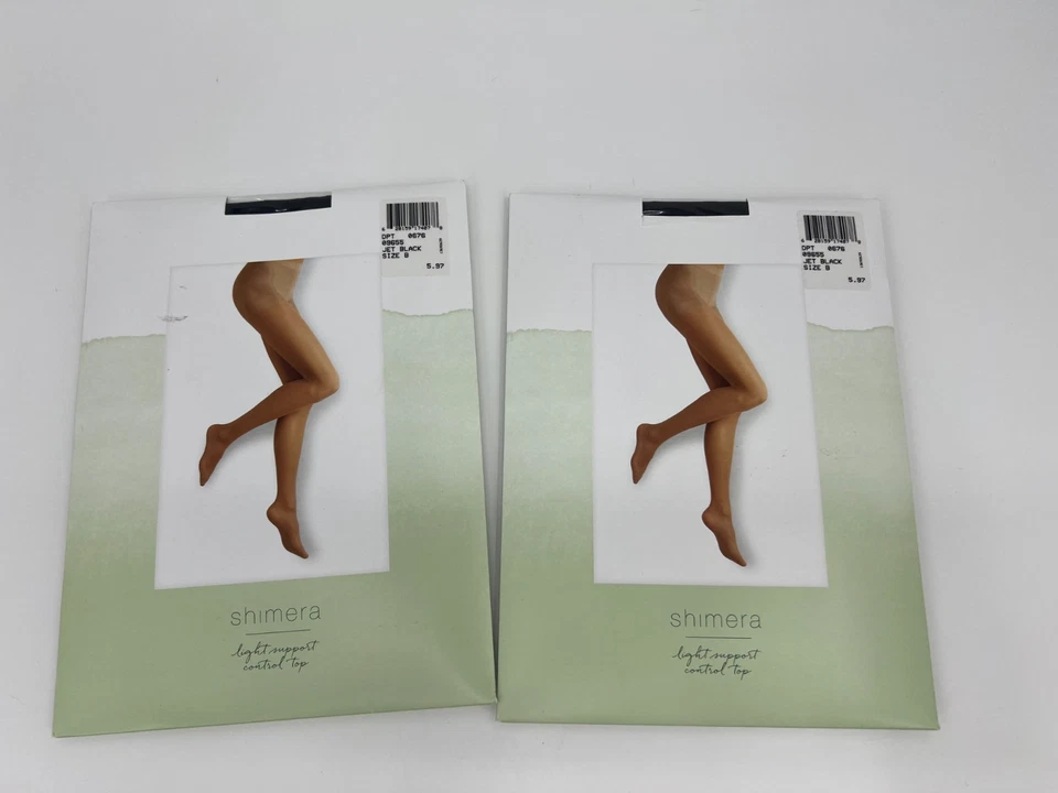Set Of 2 Shimera Size B Control Top Pantyhose Off & Jet Black Style 9654b 09655