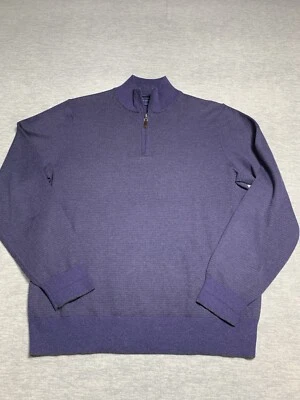 Robert Talbott Monterey Sweater Men’s M 1/4 Zip Indigo Blue Black Stripe Knit - Image 1 of 4