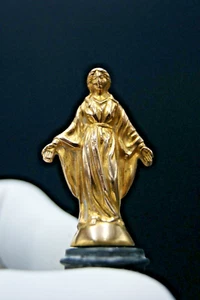 † BVM IMMACULATE CONCEPTION GOLD & COPPER FIGURE STAND SIGNED BUIGNIER PARIS † - Picture 1 of 24