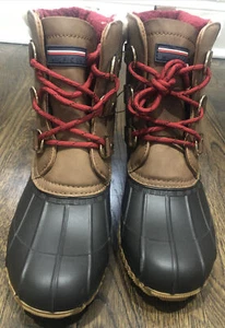 Tommy Hilfiger Women's duck Boot brown synthetic red lace up NO BOX 8 - Picture 1 of 4