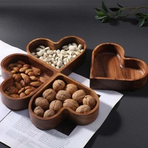 Love Heart Shaped Wooden Tray Smooth Surface Unbreakable Snack Plates Stackable. - Picture 1 of 12