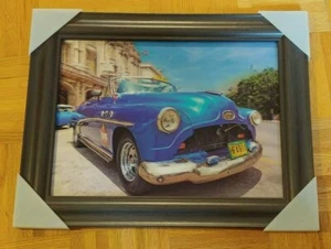 Arte 3d "Coche Americano Vintage En La Habana" Arte Cuba Con Marco - Imagen 1 de 5