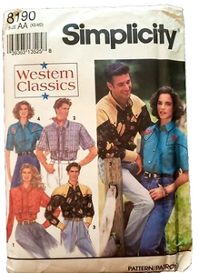 Vintage Simplicity Sewing Pattern 8190 Unisex Western Shirts Size XS S M UNCUT - Picture 1 of 5