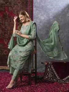 Indian Pakistani Top Tunic Kurta Pant Dupatta Set Women Bollywood Ethnic Kurti - Picture 1 of 7