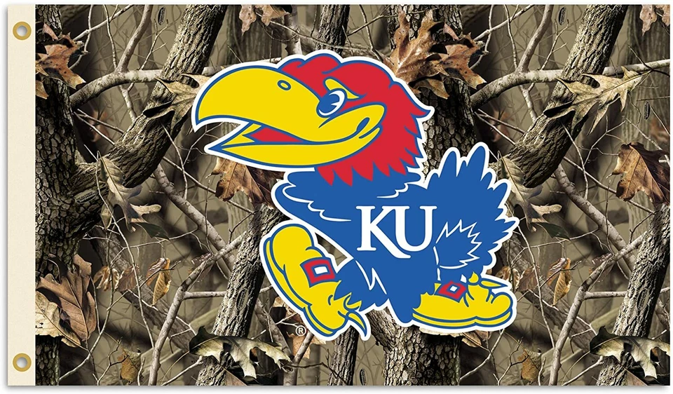 BSI Products Kansas Jayhawks Flag With Grommets -realtree Camo Background 95414