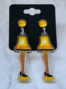 Hypoallergenic Dangle Earrings Christmas Holiday Lamp Shade Leg Gold Acrylic RTS - Picture 1 of 1