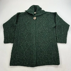 Carraig Donn Green Cable Knit Wool One Button Sweater Cardigan Size Large - Picture 1 of 9