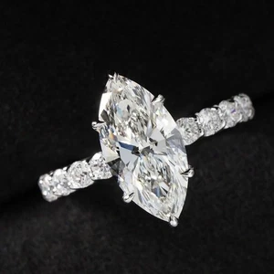 3.90 CT Marquise Cut CVD Lab Grown Diamond Women's Engagement Ring In 925 Silver - Picture 1 of 10