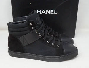 Chanel Black Suede Leather  And Canvas High Top Sneakers Size 40 - Picture 1 of 13