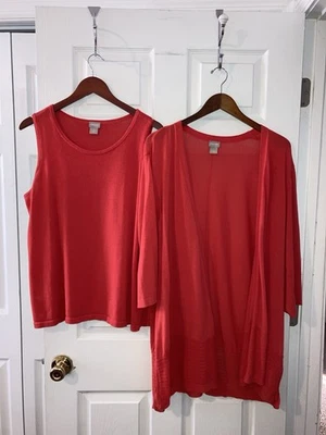 Chicos Mujer Talla 3 Tank Talla 4 Largo Cárdigan y Suéter Conjunto Sin Mangas Naranja Foto 1 de 4