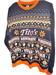 Tito's Handmade Vodka Men's Ugly Christmas Sweater Black Orange White L Promo - Picture 1 of 6