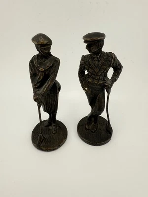 BRONZE METAL GOLFER SCULPTURE SET, Man And Woman Golfers Unique Golf Vintage - Image 1 of 4