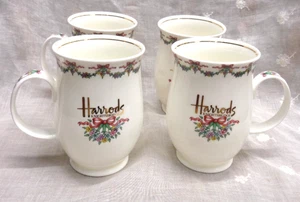 RARE Set/4 HARRODS KNIGHTBRIDGE Exclusive Fine Bone China FLORAL England Mugs - Picture 1 of 9