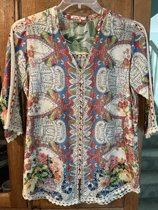 Blusa Johnny Was🌺Camisa Botón Floral Crema Talla XS - Imagen 1 de 7