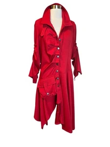 I.C. by Connie K Duster Jacket XL Red Asymmetrical lagenlook avant garde - Picture 1 of 11