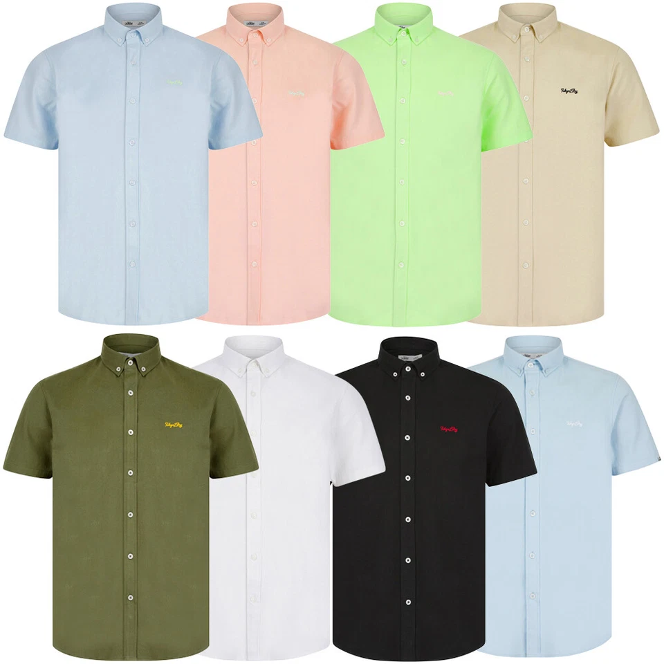 Camisa Tokyo Laundry Para Hombre Manga Corta 100% Algodón Sarga Verano Oficina Trabajo Lisa Foto 1 de 1