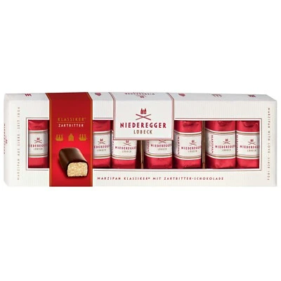 Niederegger Mazapán Clásico 8 Pralinés con Chocolate Negro en Caja 100g Nuevo Foto 1 de 2