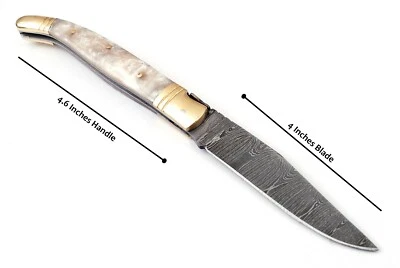 Cuchillo Plegable Acero Damasco 8.5" Laguiole, Forjado a Mano, Funda Cuero Foto 1 de 4