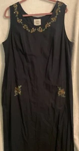 Cato Navy Multi-Floral Cotton Algodon Linen Plus Sleeveless Pockets Long Dress - Picture 1 of 7