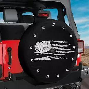 Spare Tire Cover 17" Distressed American Flag Bullet Holes Backup Camera Hole - Picture 1 of 8