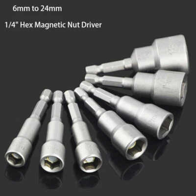 Magnetic Nut Driver 65mm Long Socket Impact Drill Bit 1/4" Hex Shank 6mm to 24mm - Image 1 of 4