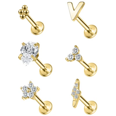 1 Piece Surgical Steel Lip Piercing CZ Labret Stud Monroe Helix Piercing Jewelry - Image 1 of 4