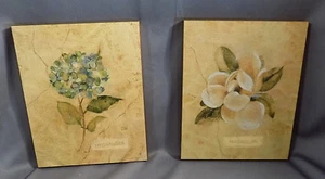 Vtg Floral  Wall plaques Hydrangea & Magnolia Cherry Creek Woodcrafters 8 x 10 - Picture 1 of 2