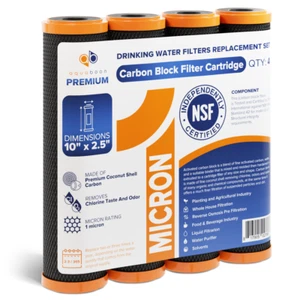 4 piezas de filtro de agua CTO de cáscara de coco premium bloque de carbono 5 μm de Aquaboon - Imagen 1 de 1