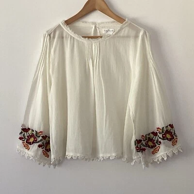 Top de terciopelo de Graham & Spencer para mujer mediano amarillo crema bordado floral Foto 1 de 4