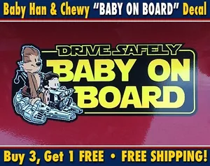 Bambino Han E Chewbacca Su Tavola Bumpersticker Adesivo Falcon Star Wars Chewie - Foto 1 di 5