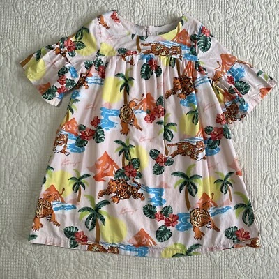 KENZO Girl’s Pink Hawaii Tigers and Palm Trees Printed Short Sleeve Dress Sz 6 - Image 1 of 4