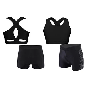 Kids Girls Suit 2Pcs Set With Shorts Outfits Vest Activewear Training Dancewear - Picture 1 of 13