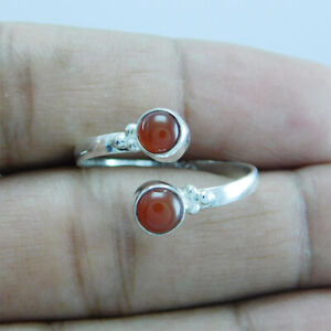 Toe Ring Adjustable 925 Silver Plated Handmade Natural Round Shape Red Onyx Gem