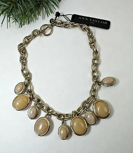 NWT ANN TAYLOR Necklace / Choker Gold Tone Metal Chain / Beige Lucite Charms #02 - Picture 1 of 7