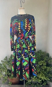 Vintage Diane Freis Kleid abstrakter Druck Strass Perlen P S/M - Bild 1 von 12