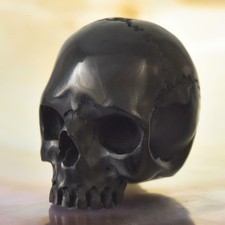 Human Skull Black Horn Carving Memento Mori Sculpture Bead Netsuke 8.39 g