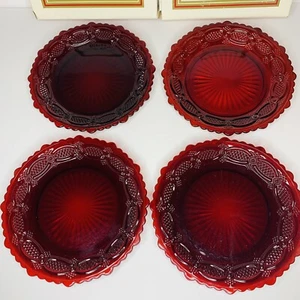 NEW Vintage Avon Cape Cod Ruby Red Dessert Plates Set of 4 in Box - Picture 1 of 5