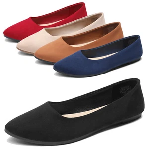 Women's Classic Flat Shoes Slip On Comfortable Ballet Flats Office Work Shoes - Picture 1 of 38